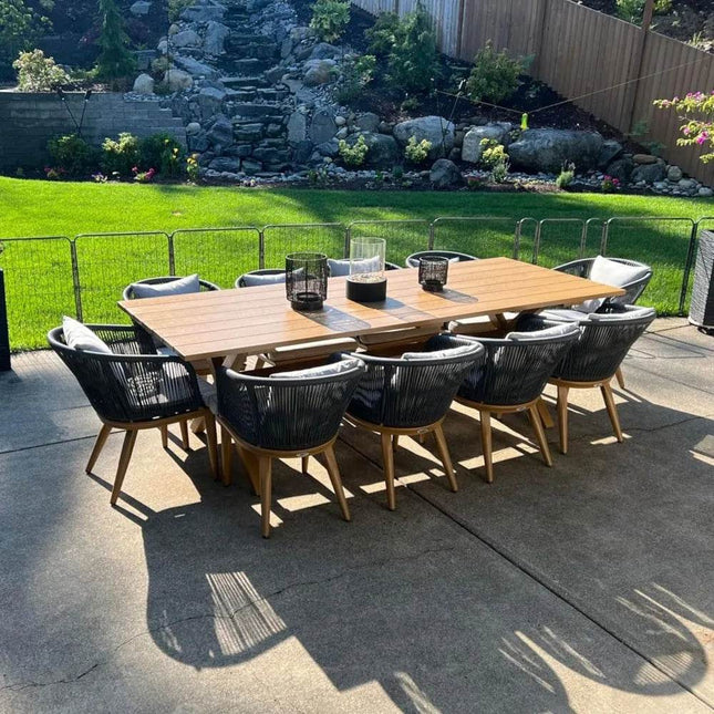 11 Pieces Patio Dining Set with Teak - Finish Aluminum Frame - Patio Furniture | Patioza