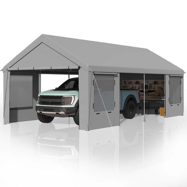 Heavy Duty Carport 12'x24' | Roll-Up Windows & Removable Sidewalls - | Patioza