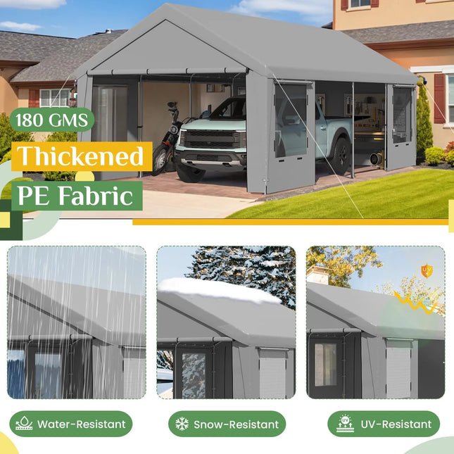Heavy Duty Carport 12'x24' | Roll-Up Windows & Removable Sidewalls - | Patioza