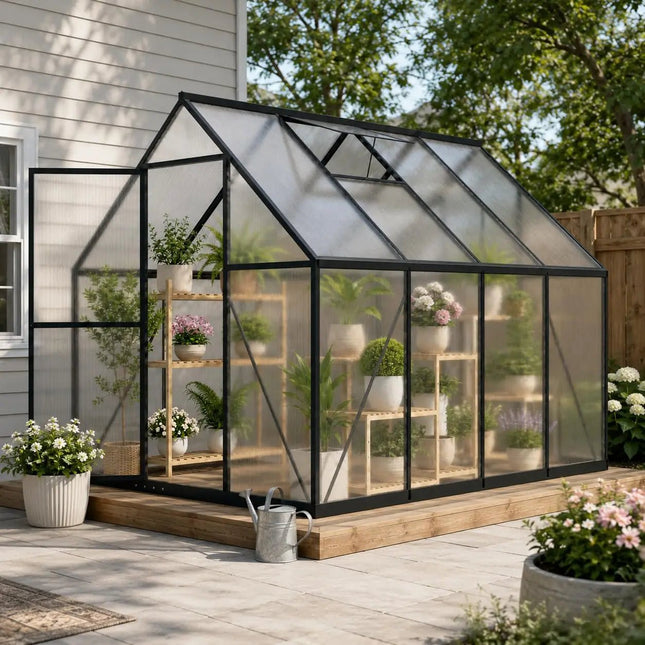 6x8 FT Aluminum Polycarbonate Greenhouse | Walk-In with Locking Door - | Patioza