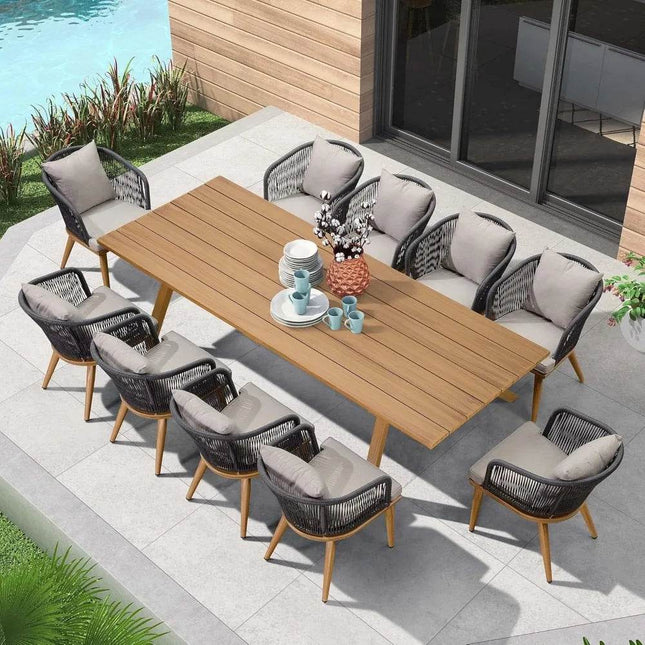 11 Pieces Patio Dining Set with Teak - Finish Aluminum Frame - Patio Furniture | Patioza