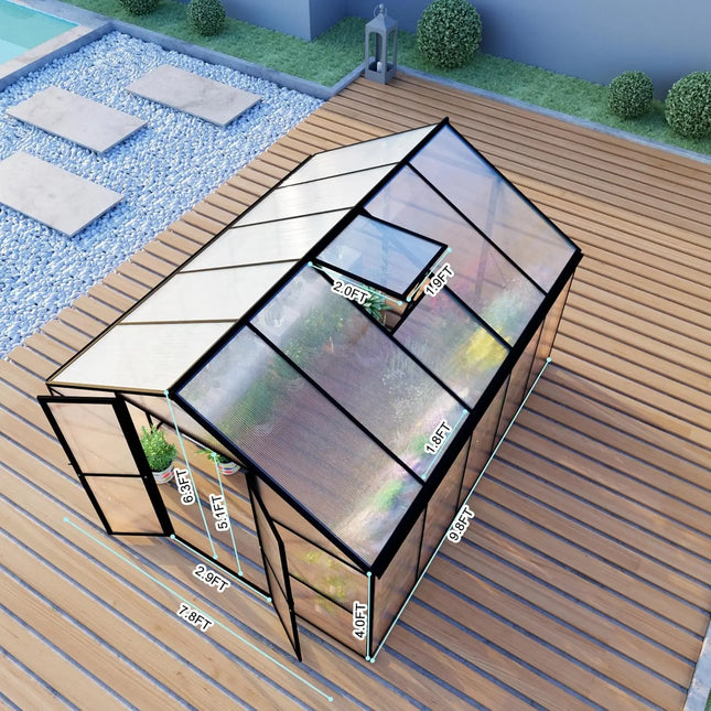 8x10 FT Aluminum Frame Polycarbonate Greenhouse | Walk-In - | Patioza