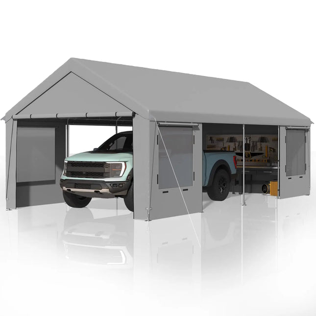 Heavy Duty Carport 12'x24' | Roll-Up Windows & Removable Sidewalls - | Patioza