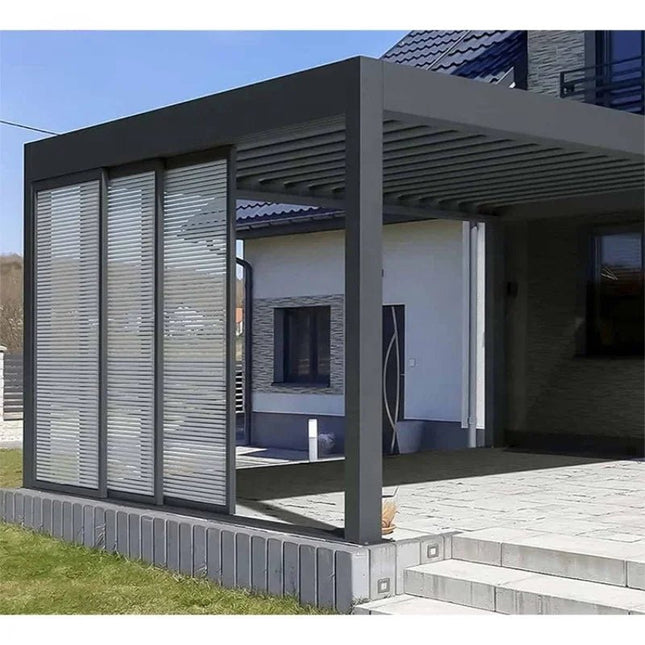 Aluminum Louvered Pergola | Rainproof Electrically Adjustable Outdoor Awning - | Patioza