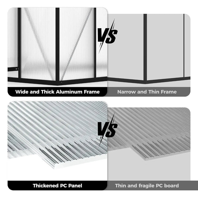 10x12 FT Aluminum Polycarbonate Greenhouse with Roof Vent | Walk-In - | Patioza