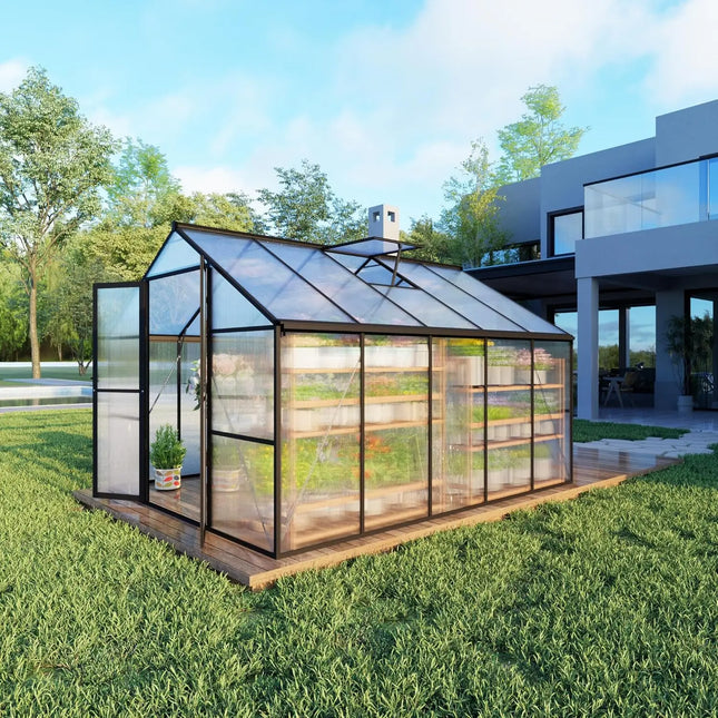 8x10 FT Aluminum Frame Polycarbonate Greenhouse | Walk-In - | Patioza