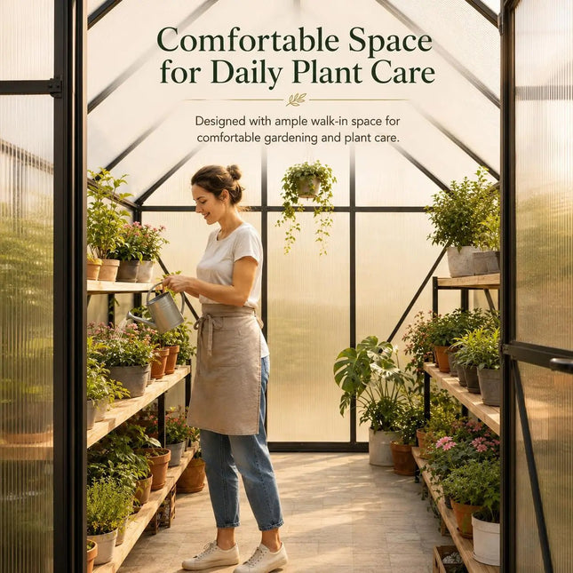 6x8 FT Aluminum Polycarbonate Greenhouse | Walk-In with Locking Door - | Patioza