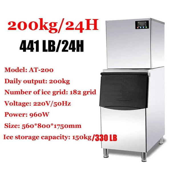 Commercial Ice Cube Maker | 200–500 KG/24H Electric Stainless Steel - | Patioza