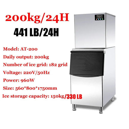 Commercial Ice Cube Maker | 200–500 KG/24H Electric Stainless Steel - | Patioza