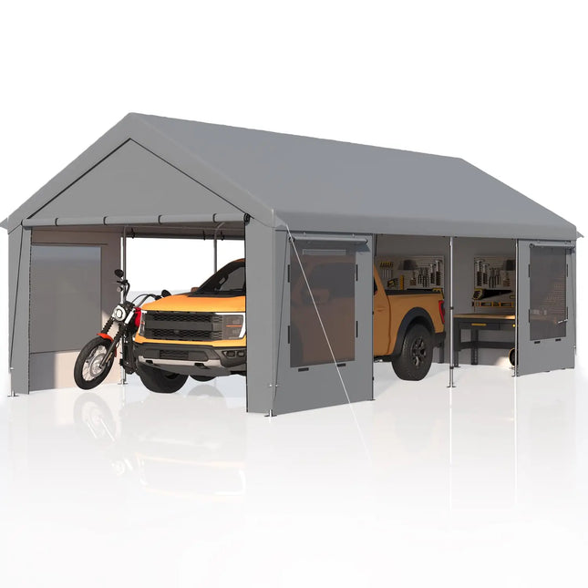 Heavy Duty Carport 12'x24' | Roll-Up Windows & Removable Sidewalls - | Patioza