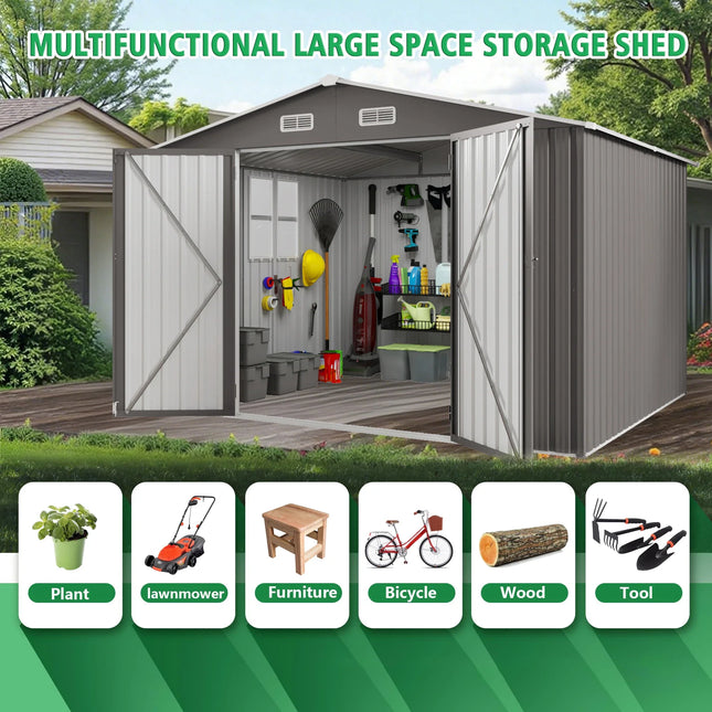 10x12 FT Metal Outdoor Storage Shed | Double Door, Two Windows - | Patioza