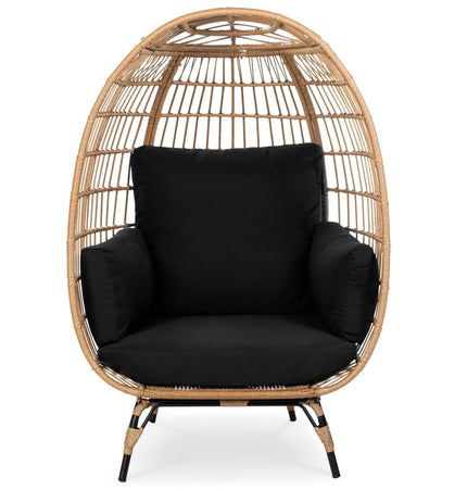 Oversized Patio Lounger Indoor/Outdoor Wicker Egg Chair Black - Patio Furniture | Patioza