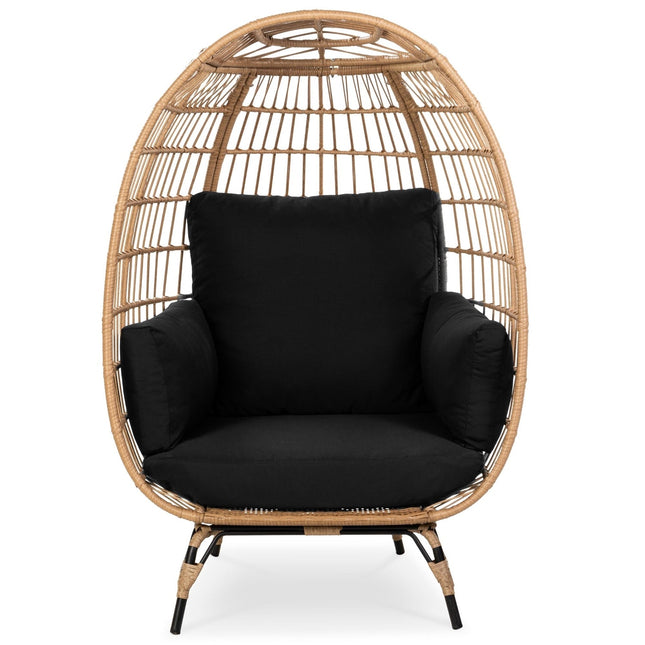 Oversized Patio Lounger Indoor/Outdoor Wicker Egg Chair Black - Patio Furniture | Patioza