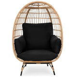 Oversized Patio Lounger Indoor/Outdoor Wicker Egg Chair Black - Patio Furniture | Patioza