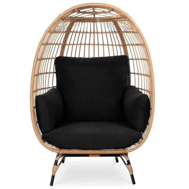 Oversized Patio Lounger Indoor/Outdoor Wicker Egg Chair Black - Patio Furniture | Patioza
