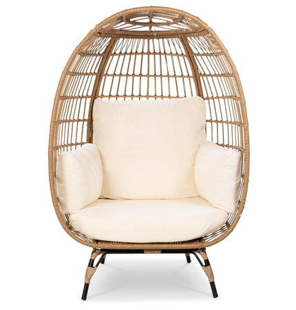 Oversized Patio Lounger Indoor/Outdoor Wicker Egg Chair Off White - Patio Furniture | Patioza