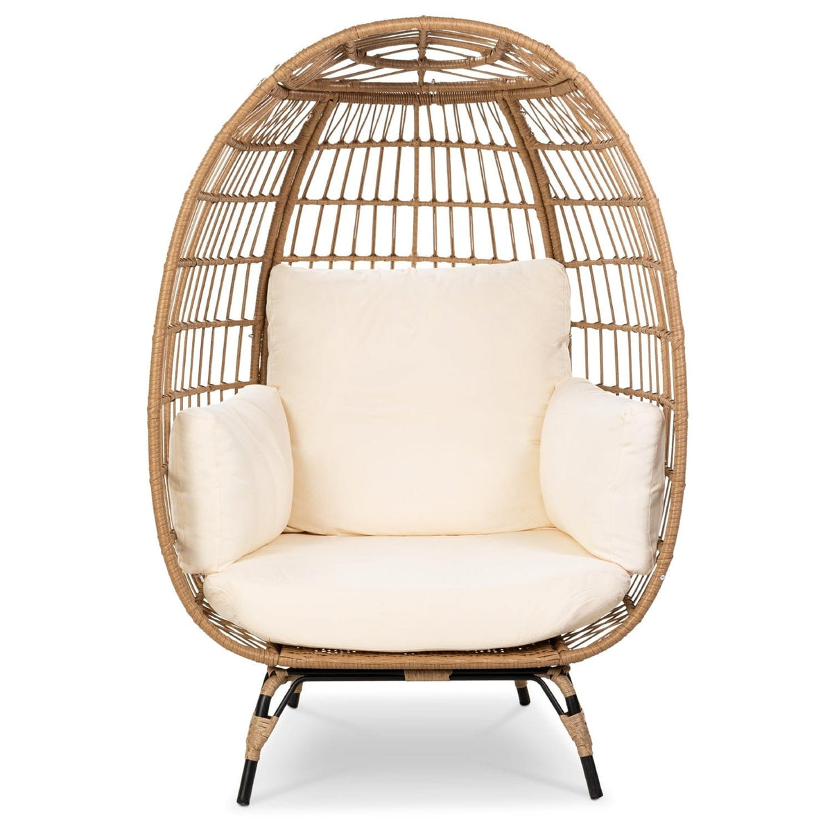 Oversized Patio Lounger Indoor/Outdoor Wicker Egg Chair Off White - Patio Furniture | Patioza