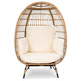Oversized Patio Lounger Indoor/Outdoor Wicker Egg Chair Off White - Patio Furniture | Patioza