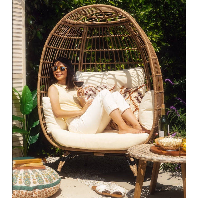 Oversized Patio Lounger Indoor/Outdoor Wicker Egg Chair Off White - Patio Furniture | Patioza