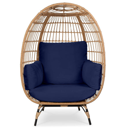 Oversized Patio Lounger Indoor/Outdoor Wicker Rattan Egg Chair Dark Blue - Patio Furniture | Patioza