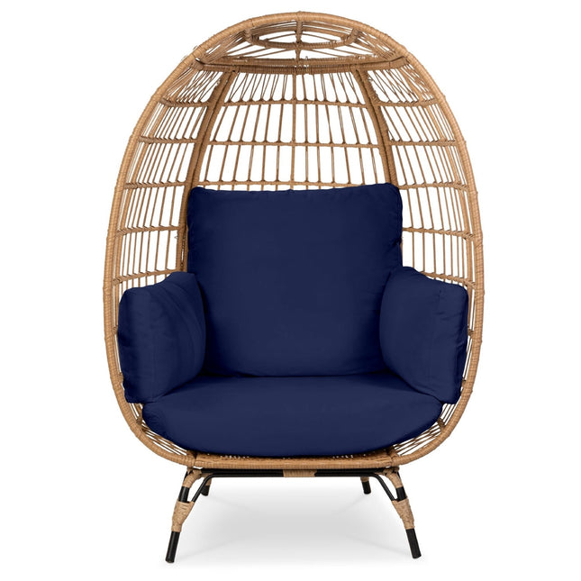 Oversized Patio Lounger Indoor/Outdoor Wicker Rattan Egg Chair Dark Blue - Patio Furniture | Patioza