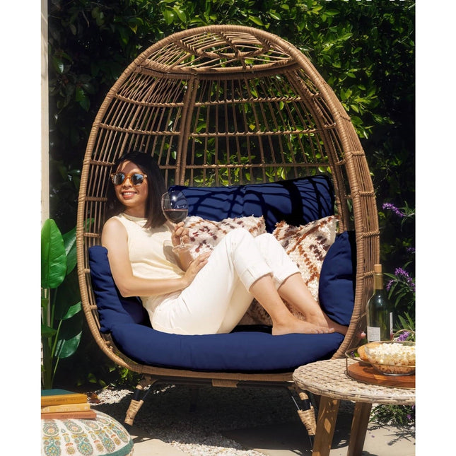 Oversized Patio Lounger Indoor/Outdoor Wicker Rattan Egg Chair Dark Blue - Patio Furniture | Patioza