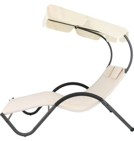 2 Person Off White Outdoor Patio Chaise Lounger Chair Canopy Bed with Pillows - Patio Furniture | Patioza