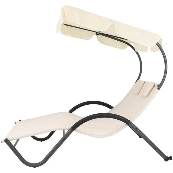 2 Person Off White Outdoor Patio Chaise Lounger Chair Canopy Bed with Pillows - Patio Furniture | Patioza