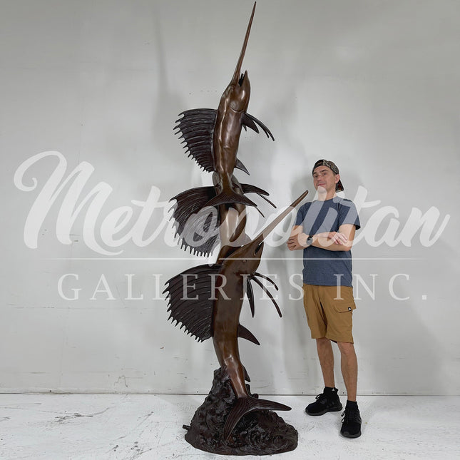 Swimming Sailfish Trio Fountain Bronze Statue - Bronze Fountain Statue | Patioza