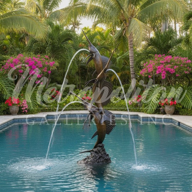 Swimming Sailfish Trio Fountain Bronze Statue - Bronze Fountain Statue | Patioza