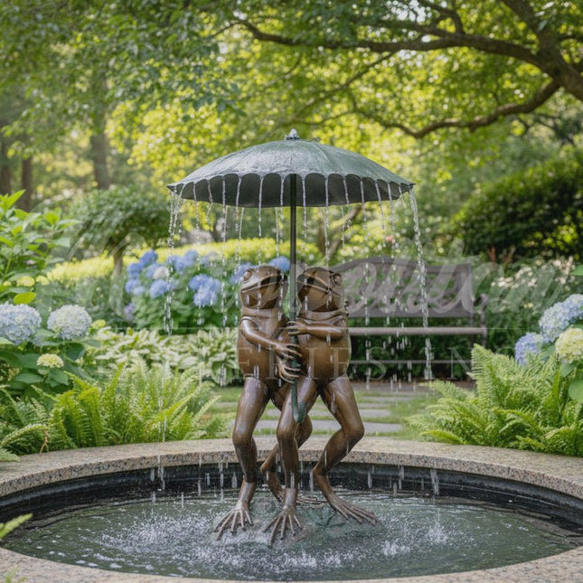 Frogs holding Umbrella Bronze Fountain Statue - Bronze Fountain Statue | Patioza