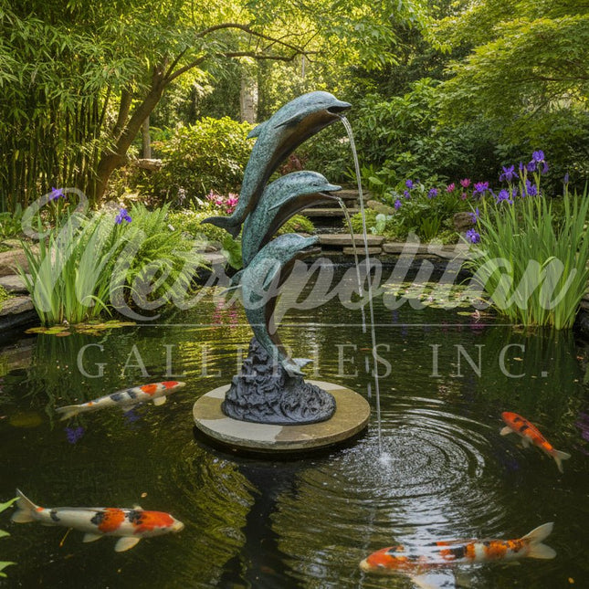 Jumping Dolphin Trio Fountain Bronze Statue - Bronze Statue | Patioza