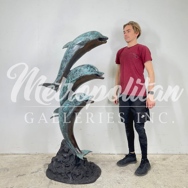 Jumping Dolphin Trio Fountain Bronze Statue - Bronze Statue | Patioza