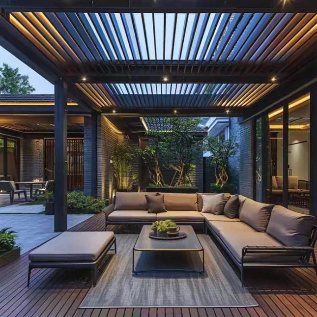 Aluminum Louvered Pergola | Rainproof Electrically Adjustable Outdoor Awning - | Patioza