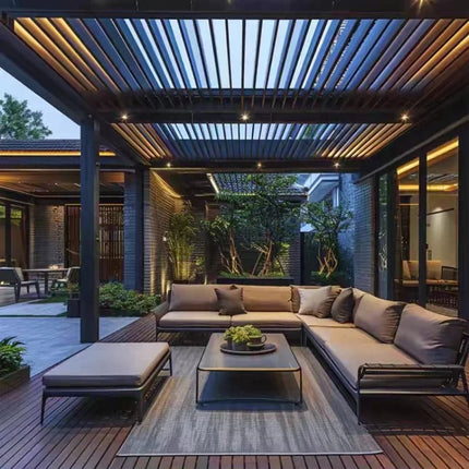 Aluminum Louvered Pergola | Rainproof Electrically Adjustable Outdoor Awning - | Patioza
