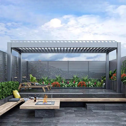 Aluminum Louvered Pergola | Rainproof Electrically Adjustable Outdoor Awning - | Patioza