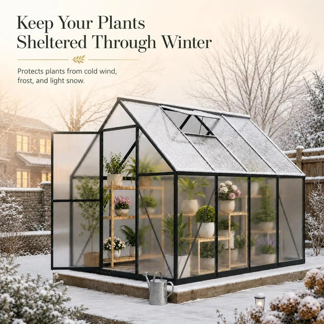 6x8 FT Aluminum Polycarbonate Greenhouse | Walk-In with Locking Door - | Patioza