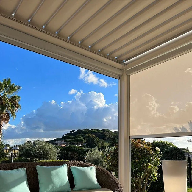 Aluminum Louvered Pergola | Rainproof Electrically Adjustable Outdoor Awning - | Patioza