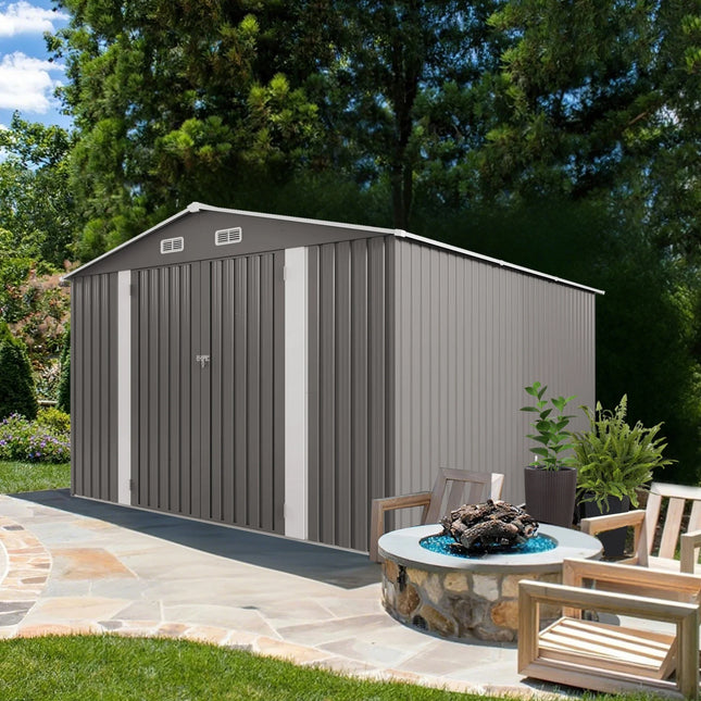 10x12 FT Metal Outdoor Storage Shed | Double Door, Two Windows - | Patioza
