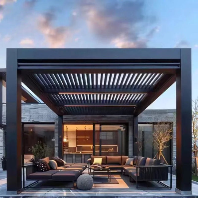 Aluminum Louvered Pergola | Rainproof Electrically Adjustable Outdoor Awning - | Patioza
