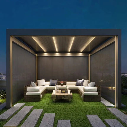 Aluminum Louvered Pergola | Rainproof Electrically Adjustable Outdoor Awning - | Patioza