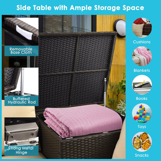 6 Pieces Outdoor Wicker Furniture Set with 32 Inch Propane Fire Pit Table - Turquoise - Fire Pits | Patioza