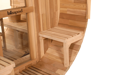 Blisspod, Prague, Canadian Red Cedar Outdoor Steam Barell Sauna, 2 - 4 / 4 - 6 persons with Full Glass Back & 2 front Porch seats - Saunas | Patioza
