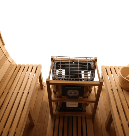 Blisspod, Prague, Canadian Red Cedar Outdoor Steam Barell Sauna, 2 - 4 / 4 - 6 persons with Full Glass Back & 2 front Porch seats - Saunas | Patioza
