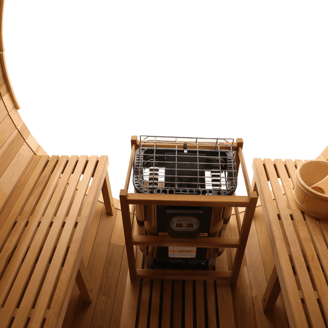 Blisspod, Prague, Canadian Red Cedar Outdoor Steam Barell Sauna, 2 - 4 / 4 - 6 persons with Full Glass Back & 2 front Porch seats - Saunas | Patioza