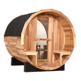 Blisspod, Prague, Canadian Red Cedar Outdoor Steam Barell Sauna, 2 - 4 / 4 - 6 persons with Full Glass Back & 2 front Porch seats - Saunas | Patioza