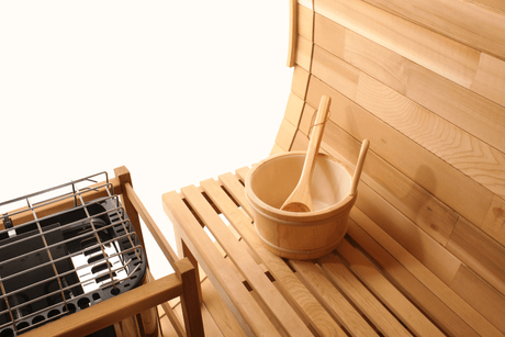 Blisspod, Prague, Canadian Red Cedar Outdoor Steam Barell Sauna, 2 - 4 / 4 - 6 persons with Full Glass Back & 2 front Porch seats - Saunas | Patioza