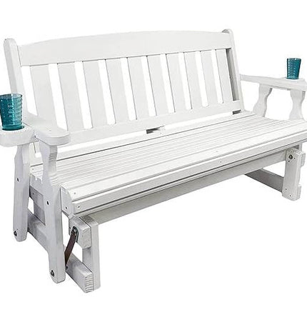 4ft Heavy Duty Amish Porch Glider Bench in White with Cupholders - Made in USA - Patio Furniture | Patioza