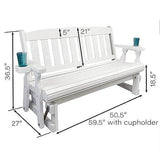 4ft Heavy Duty Amish Porch Glider Bench in White with Cupholders - Made in USA - Patio Furniture | Patioza