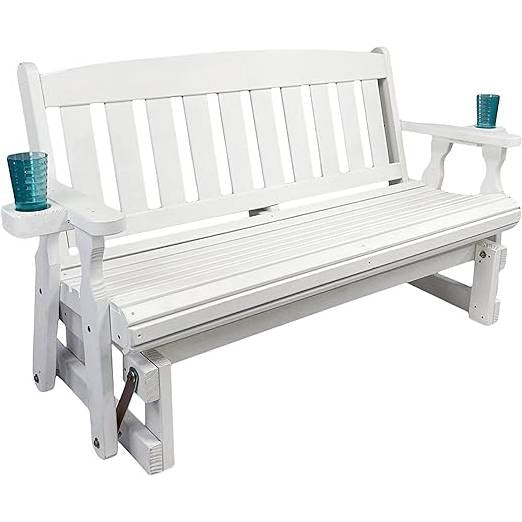 4ft Heavy Duty Amish Porch Glider Bench in White with Cupholders - Made in USA - Patio Furniture | Patioza